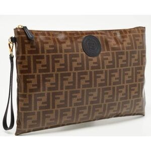 Authentic FENDI Coated Canvas Large Flat Pouch Bag